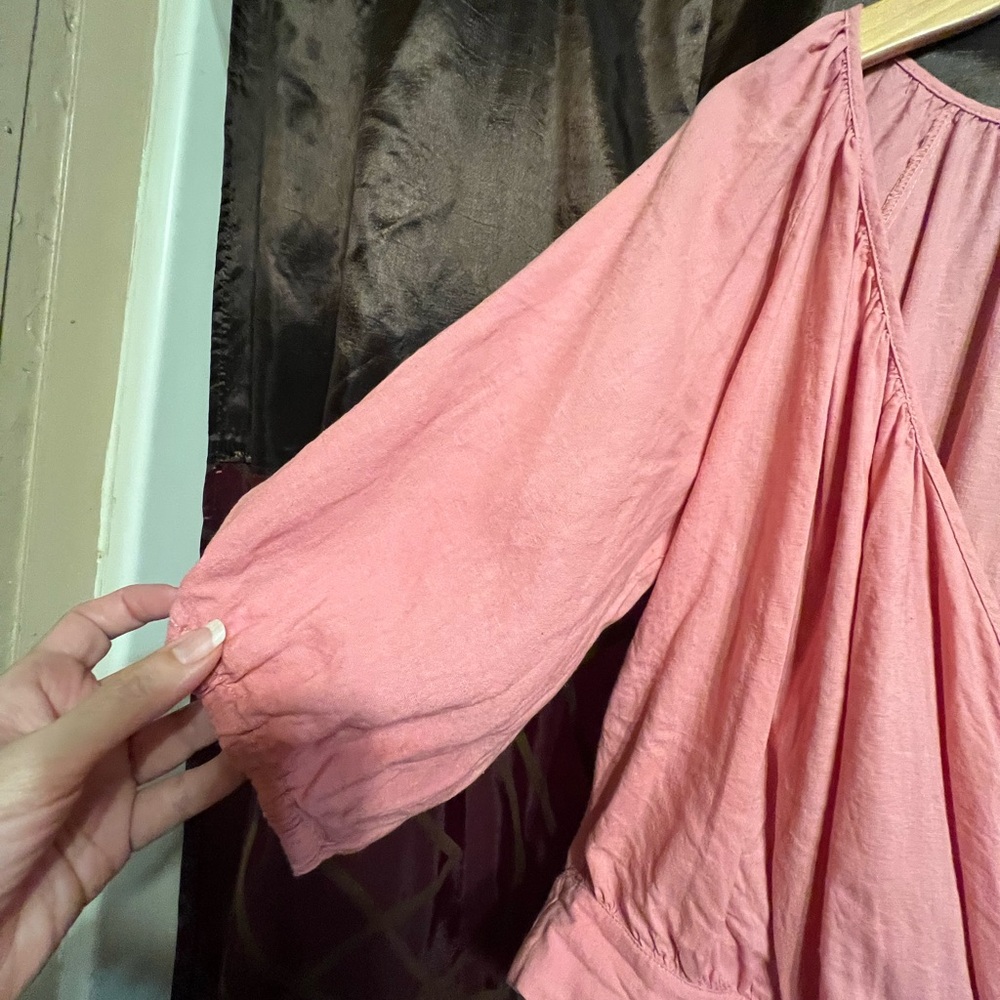 Pink Wrap Blouse with 3/4 Sleeves boho academia - Picture 4 of 11
